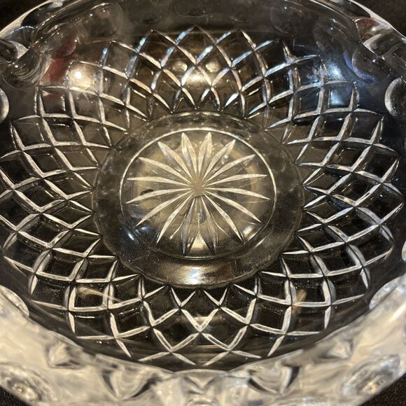VTG MCM Gorgeous 1960s Heavy Lead Crystal Glass Cigarette Ashtray 7” Home Bar - Picture 6 of 9